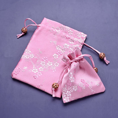 2-Piece Floral Embroidered Satin Drawstring Gift Bag Set