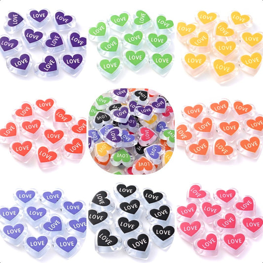 10pcs 18x20mm Rainbow Heart Acrylic Letter Beads