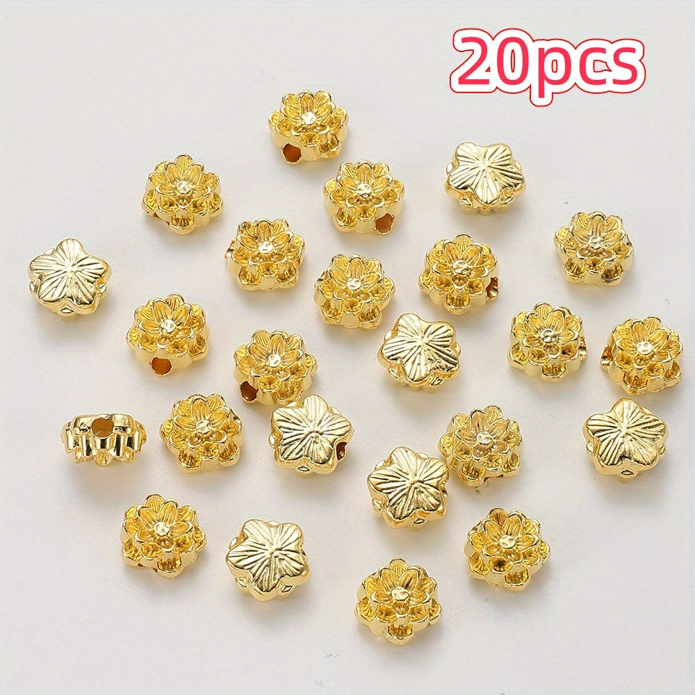 20pcs Golden/Silvery Lotus Flower Spacer Beads
