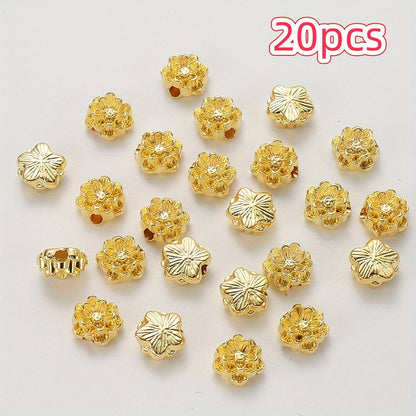 20pcs Golden/Silvery Lotus Flower Spacer Beads