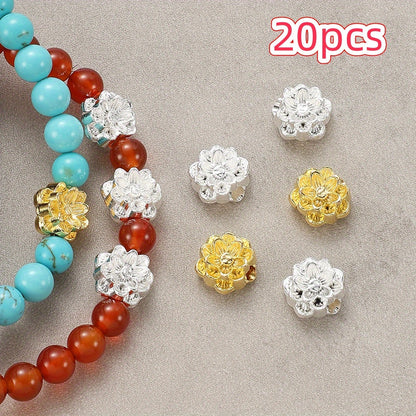 20pcs Golden/Silvery Lotus Flower Spacer Beads