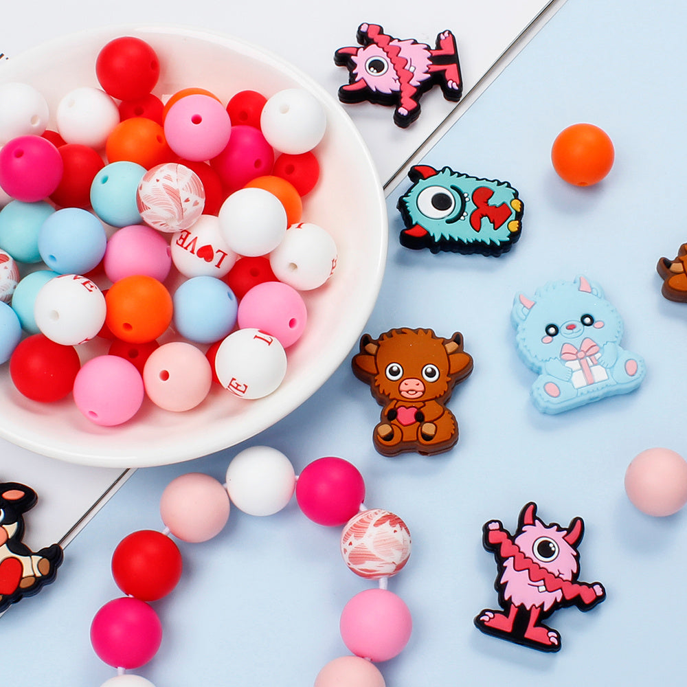 70pcs Love Cow Silicone Beads with Rope