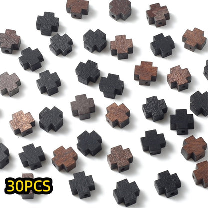 30pcs 10x10mm Cross Wooden Beads