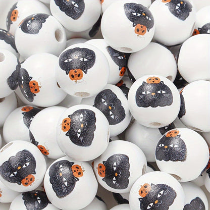 Halloween Bat Black Cat Wooden Spacer Beads