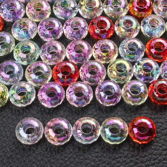 40pcs 9x15mm Random Mixed Color European Style Acrylic AB Large Hole Beads
