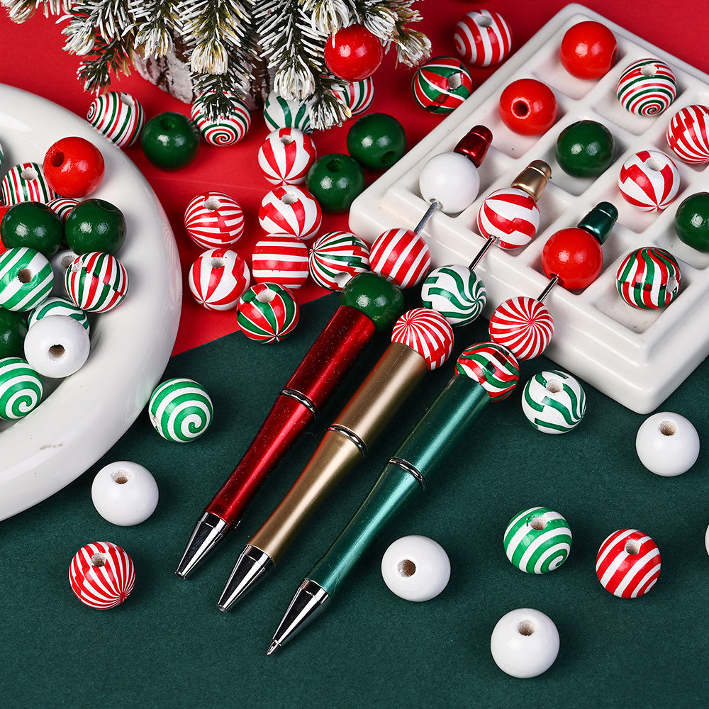 80/110-Piece Christmas Stripe Wooden Bead Set