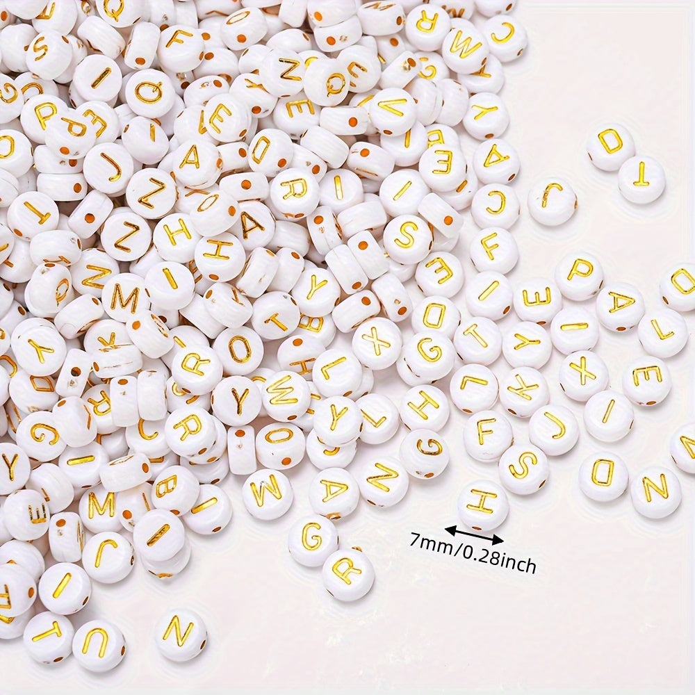 100PCS 4×7mm Gold Letter Acrylic Bead Set