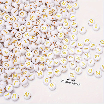 100PCS 4×7mm Gold Letter Acrylic Bead Set