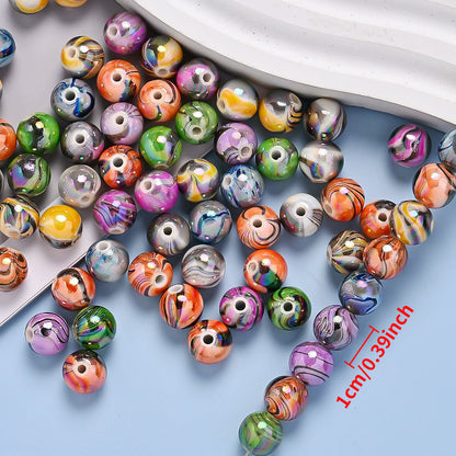 Mixed Color Waterprint Round Acrylic Beads