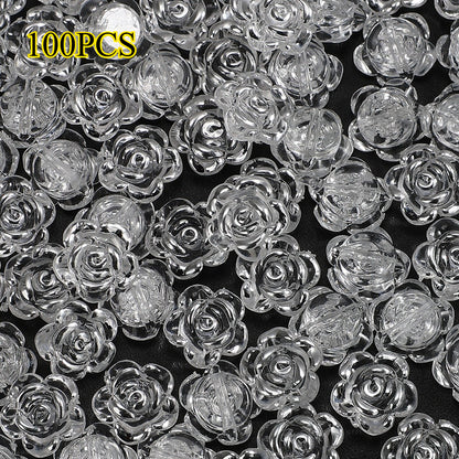 100pcs 12mm Clear Rose Acrylic Beads