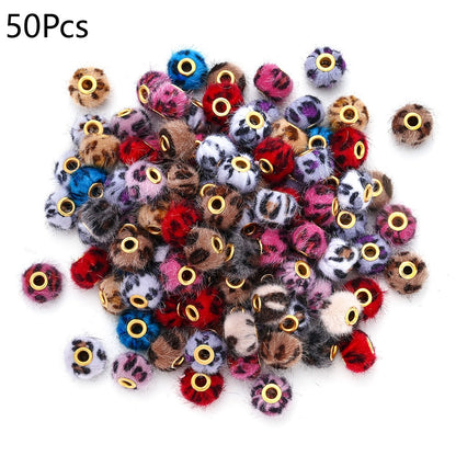 Leopard Print Plush Ball Beads