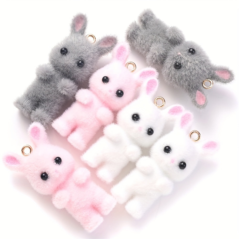 2PCS Plush Rabbit Cartoon Resin Pendant Set