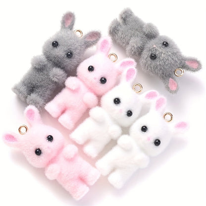 2PCS Plush Rabbit Cartoon Resin Pendant Set