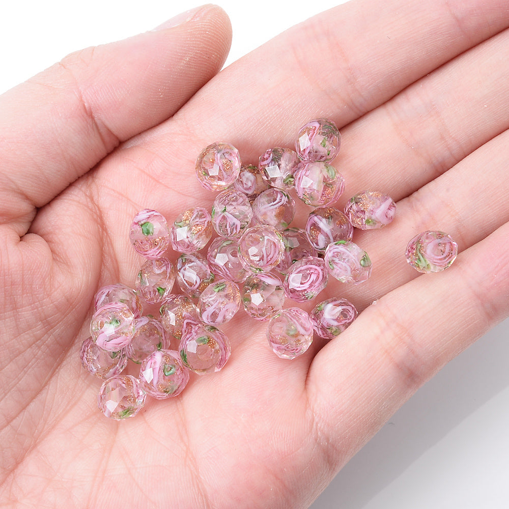 Faceted Rose Flower Glass Beads