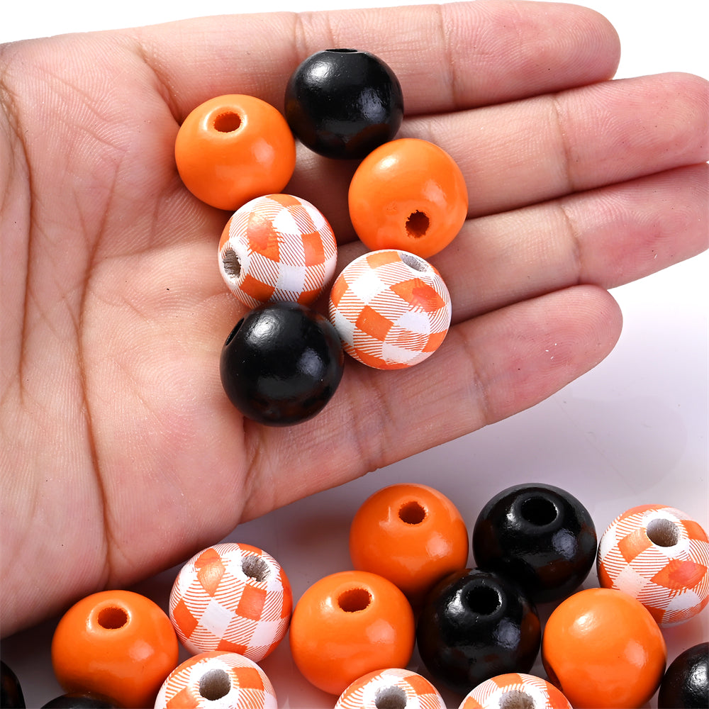 Halloween Buffalo Plaid Wooden Beads