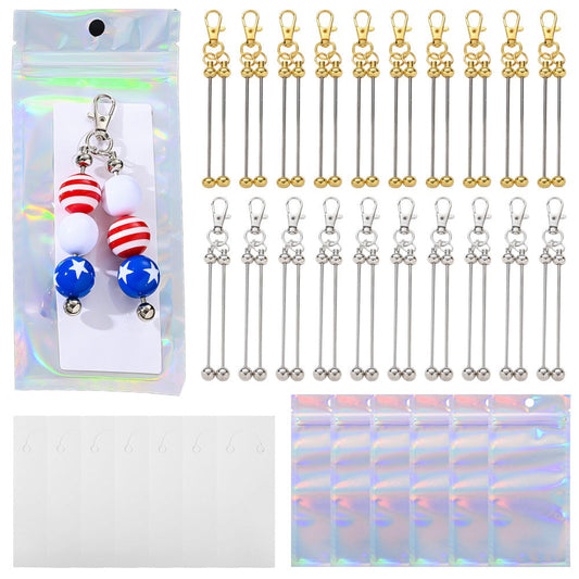 Golden & Silvery Beadable Keyring Set