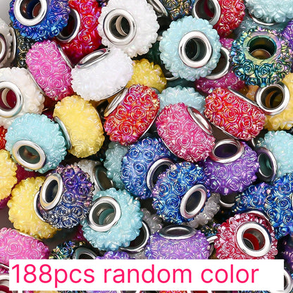 188pcs Sparkling Acrylic Large Hole Spacer Beads