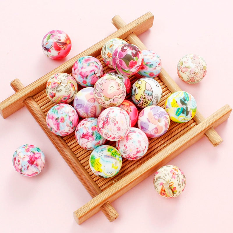 30/50pcs 15mm Floral Pattern Silicone Beads