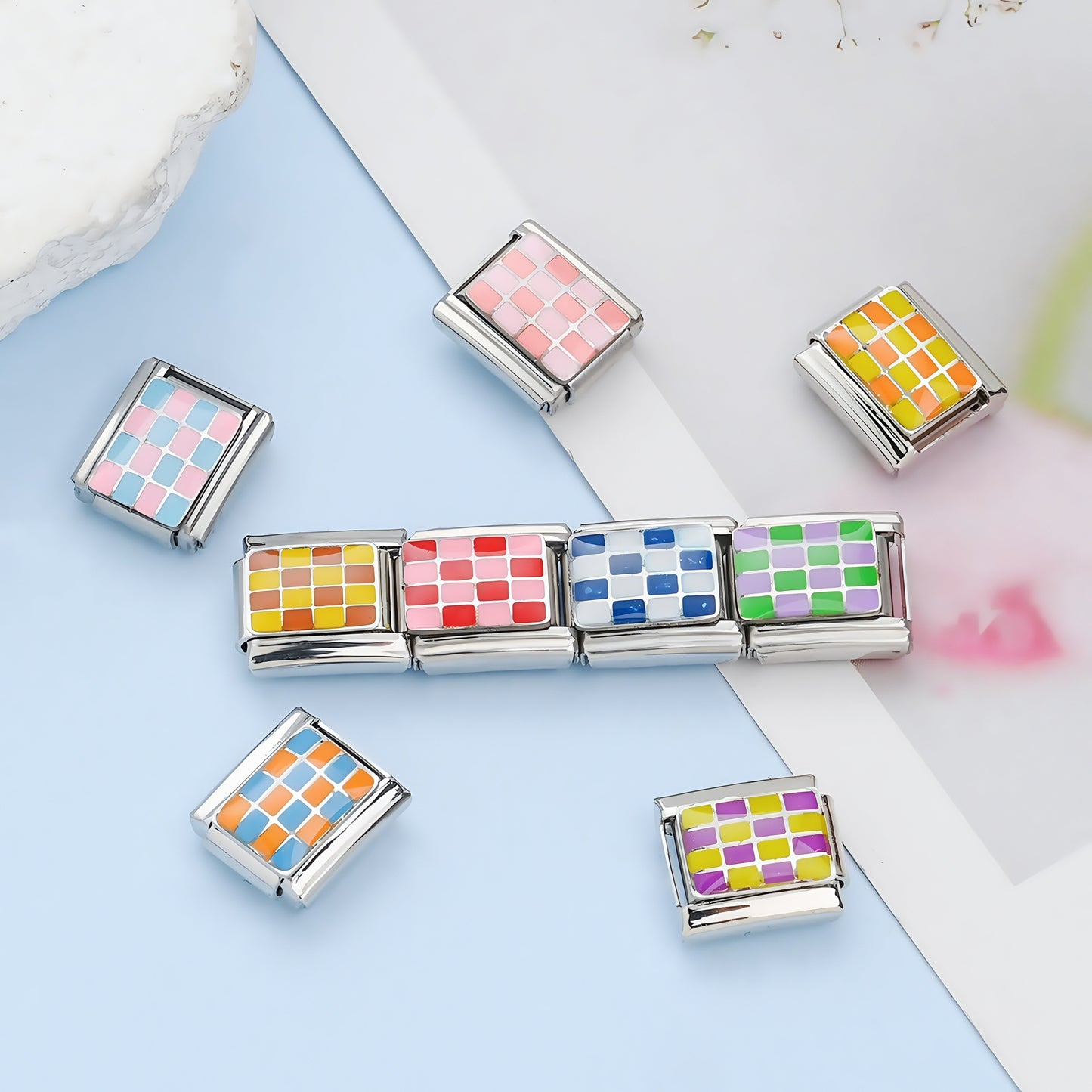 Checkerboard Stainless Steel Charm Module