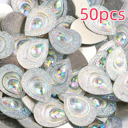50pcs Peacock Feather Shape Rhinestone Flatback Beads