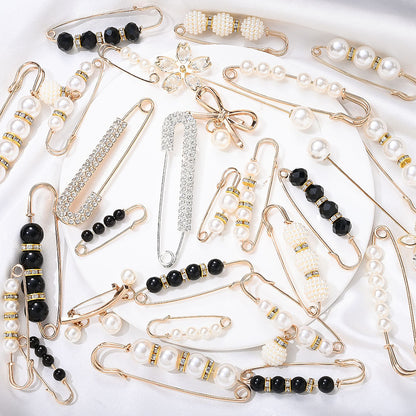 30PCS Gold Pearl Decorative Safety Pin Brooch Set
