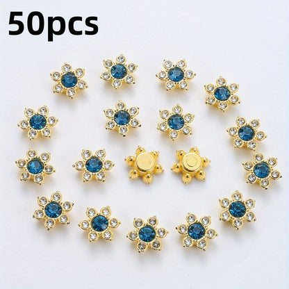 50pcs Six Petal Flower Rhinestone Acrylic Beads