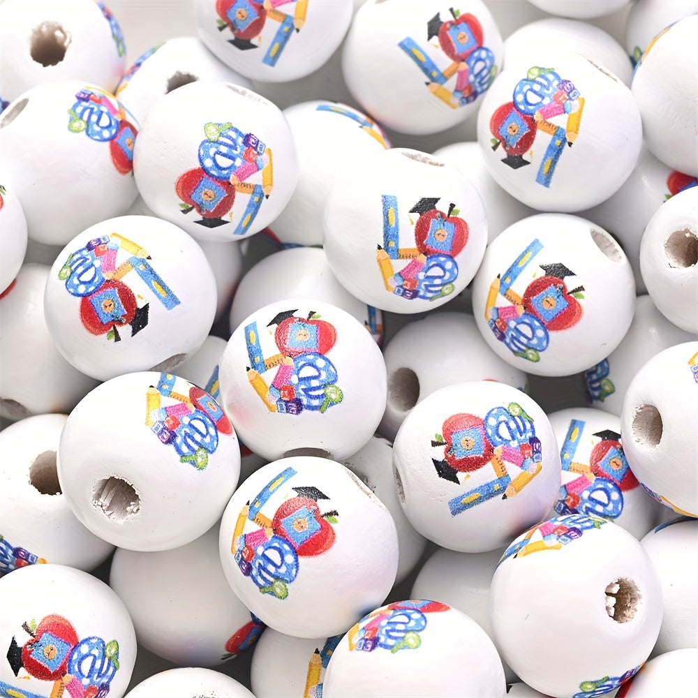 10PCS 16mm Colorful Patterned Wooden Bead Set