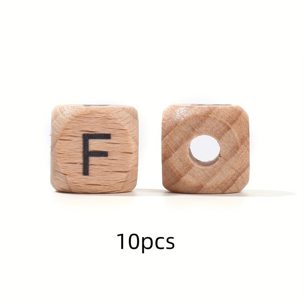 10-Piece 12 mm Square Alphabet Letter Wooden Beads