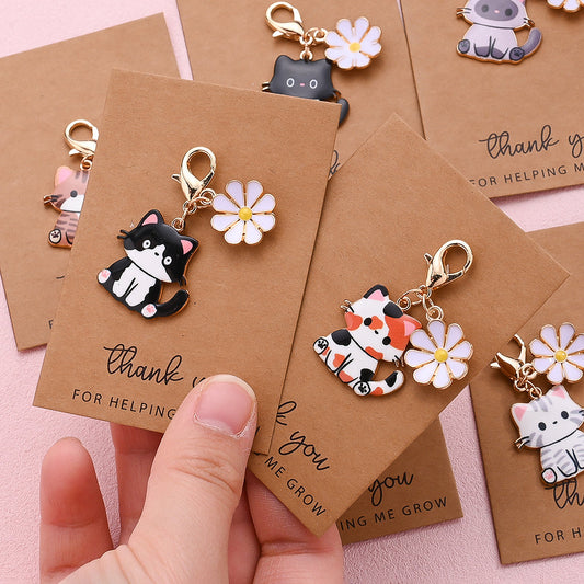 14-Set Enamel Cat Family Keychain & Charm Set