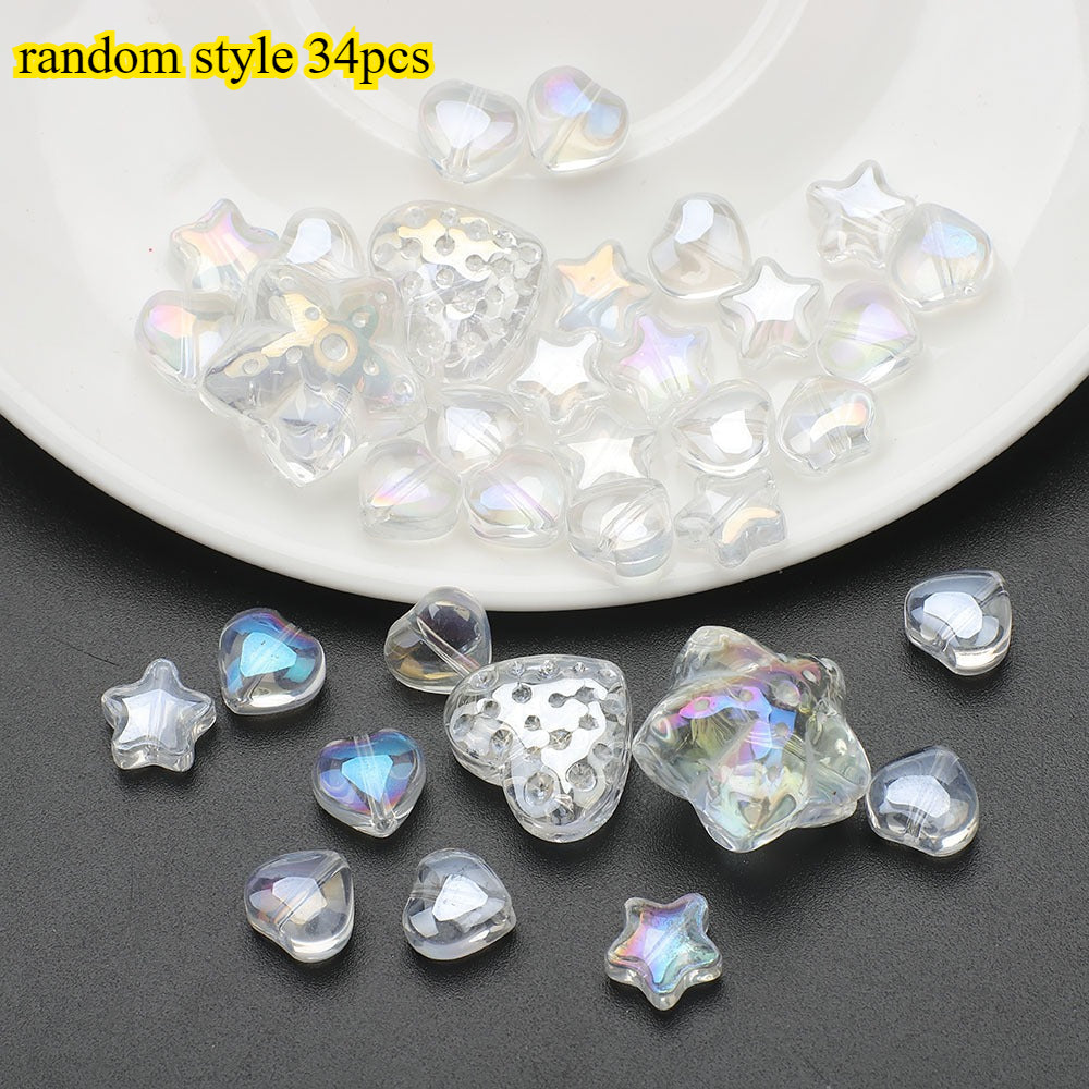 34pcs Star & Heart Electroplated Glass Beads