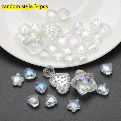 34pcs Star & Heart Electroplated Glass Beads