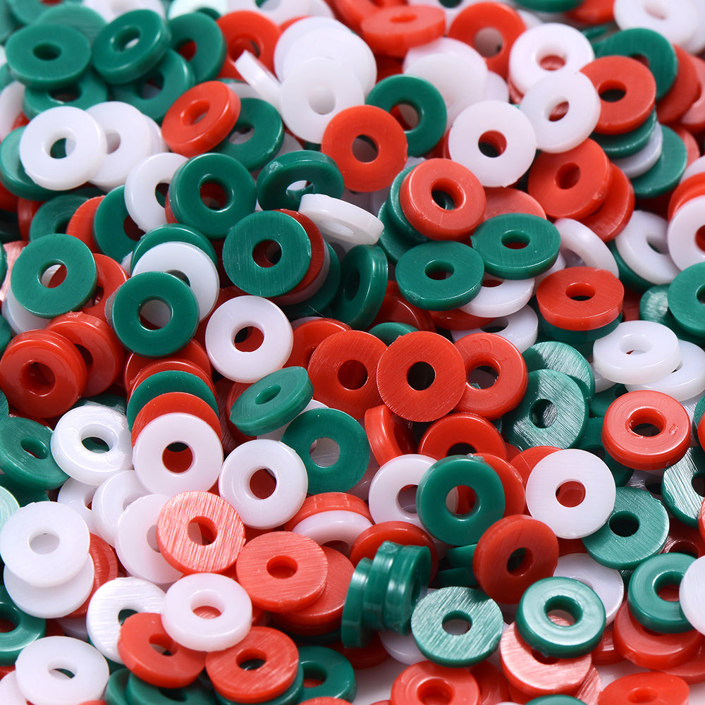 300pcs 6mm Green & Red Flat Disc Clay Beads
