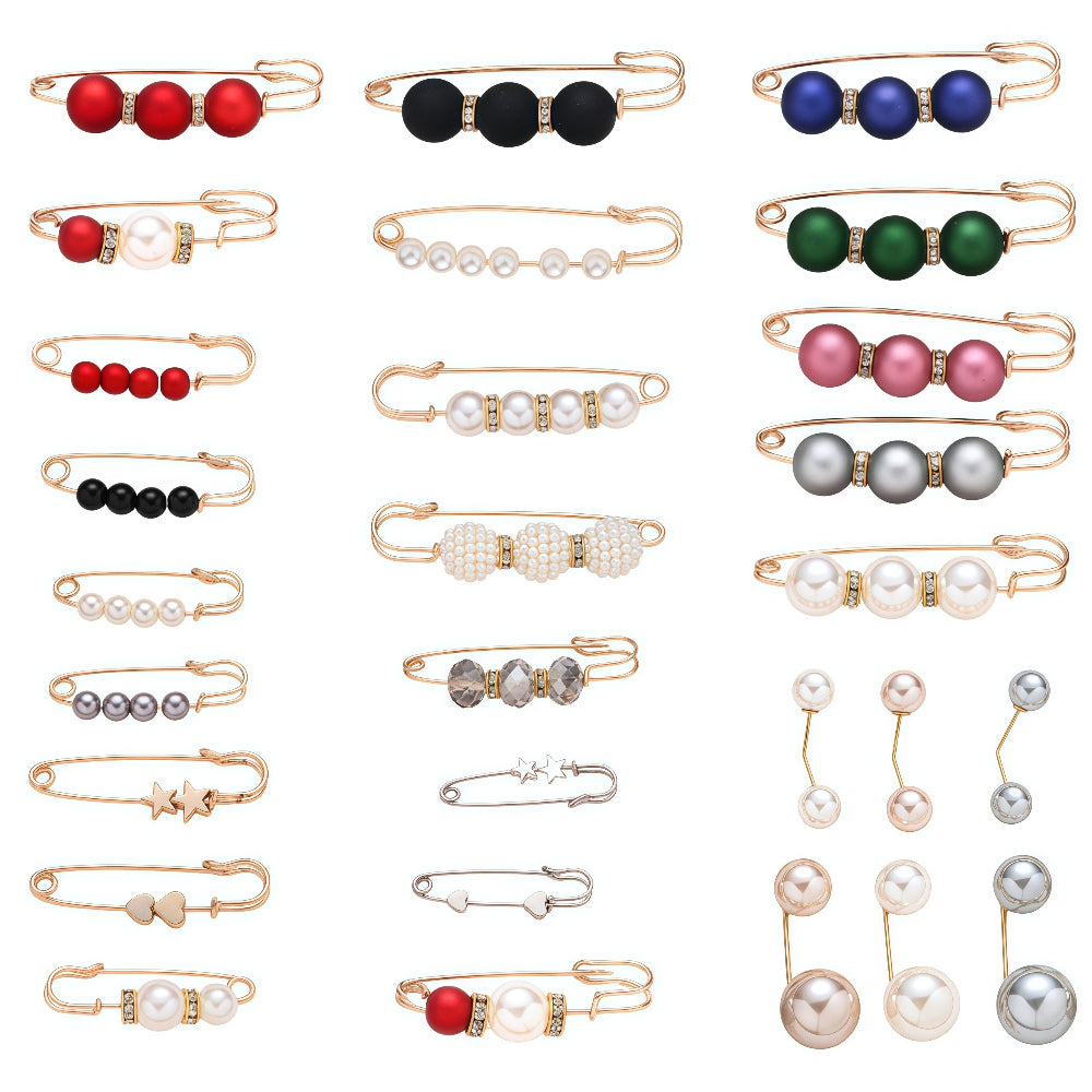 Imitation Pearl Iron Safety Pin Brooches