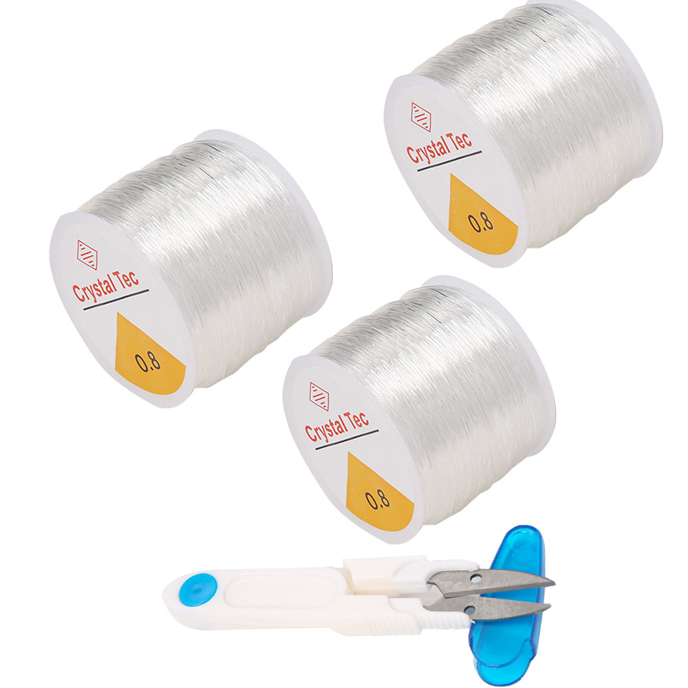 3 Rolls 0.8mm Elastic Beading Cord with Scissors