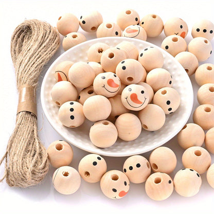 50pcs 19mm Christmas Wooden Beads with String