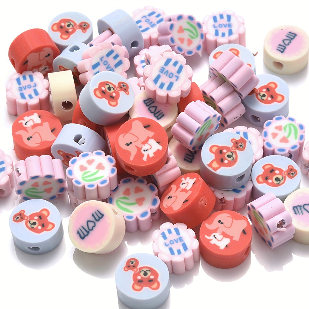 Painted Love Flower Polymer Clay Beads