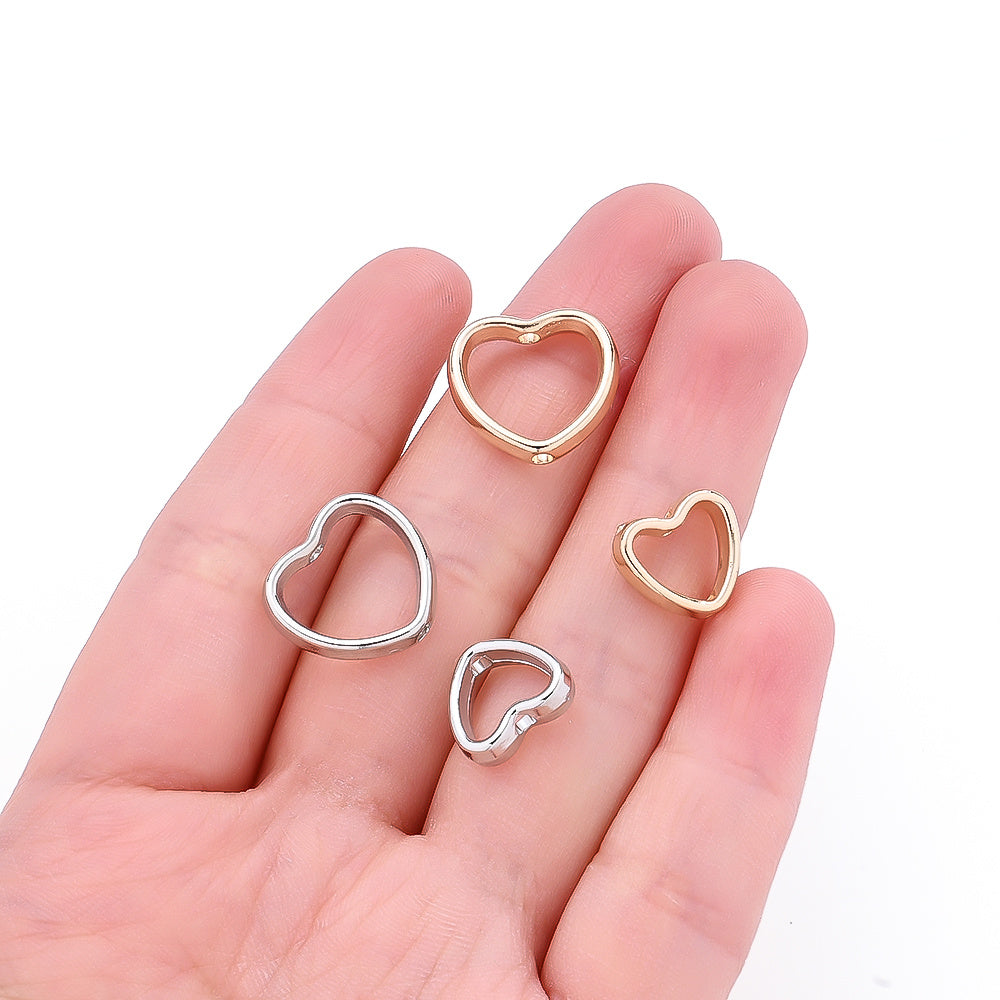50pcs Golden & Silvery Heart-Shaped Plastic Beads