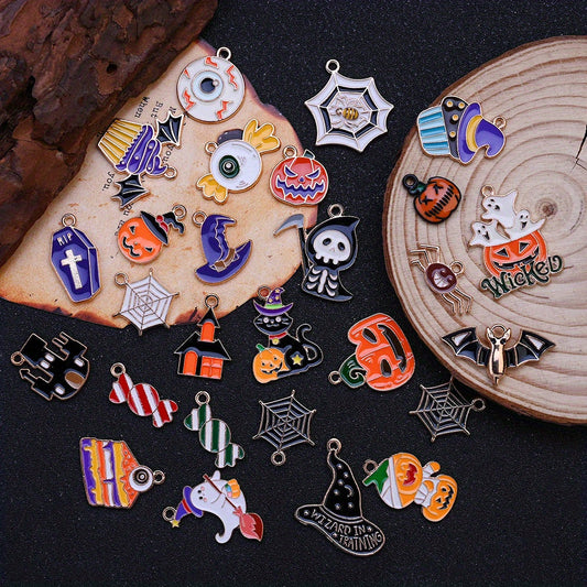 10PCS 10–29mm Halloween Alloy Pendant Set