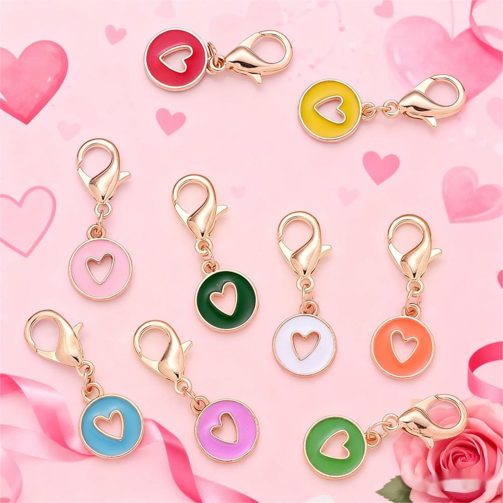 10PCS 35×12mm Hollow Heart Enamel Keychain Charm Set