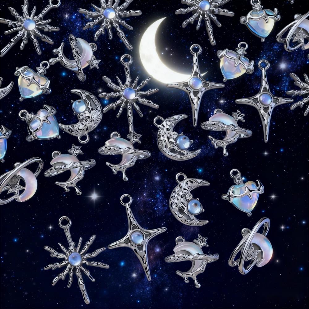 12PCS Blue Star & Moon Enamel Charm Set