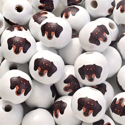 10PCS 16mm Puppy-Themed Wooden Bead Set