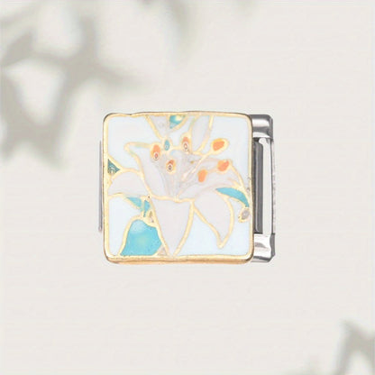 9mm Stainless Steel Italian Flower Charm Bead