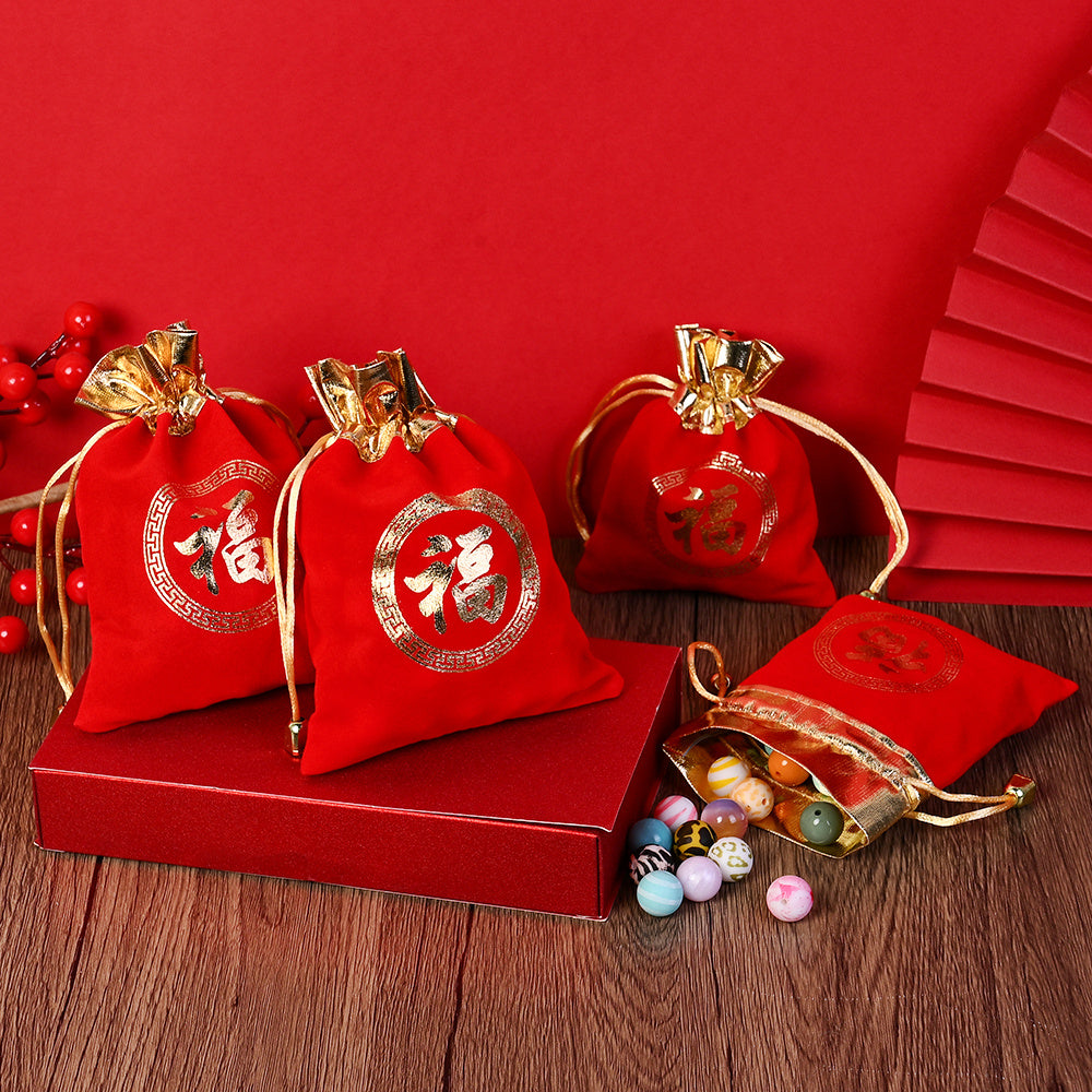 Flannel Lucky Drawstring Gift Bag