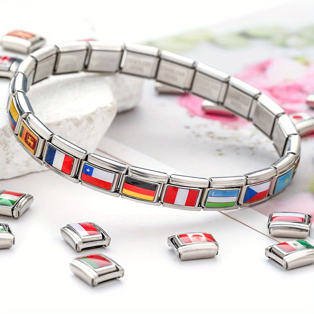 World Flag Alloy Bracelet Module