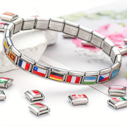 World Flag Alloy Bracelet Module