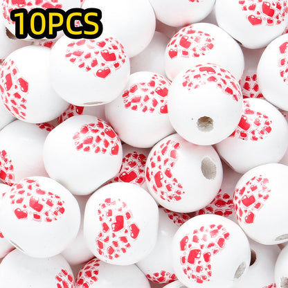 10pcs/set 16mm Heart-Shaped Printed Wooden Beads