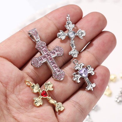Y2K Rhinestone Cross Alloy Pendants