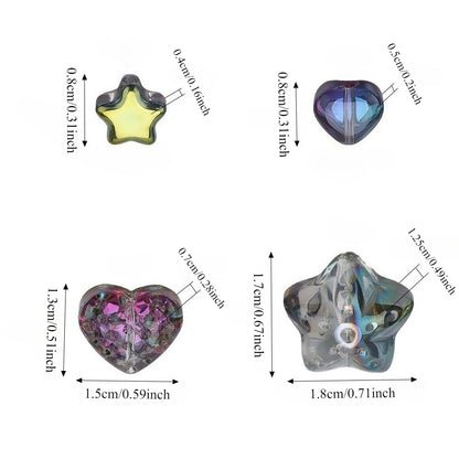 34pcs Star & Heart Electroplated Glass Beads