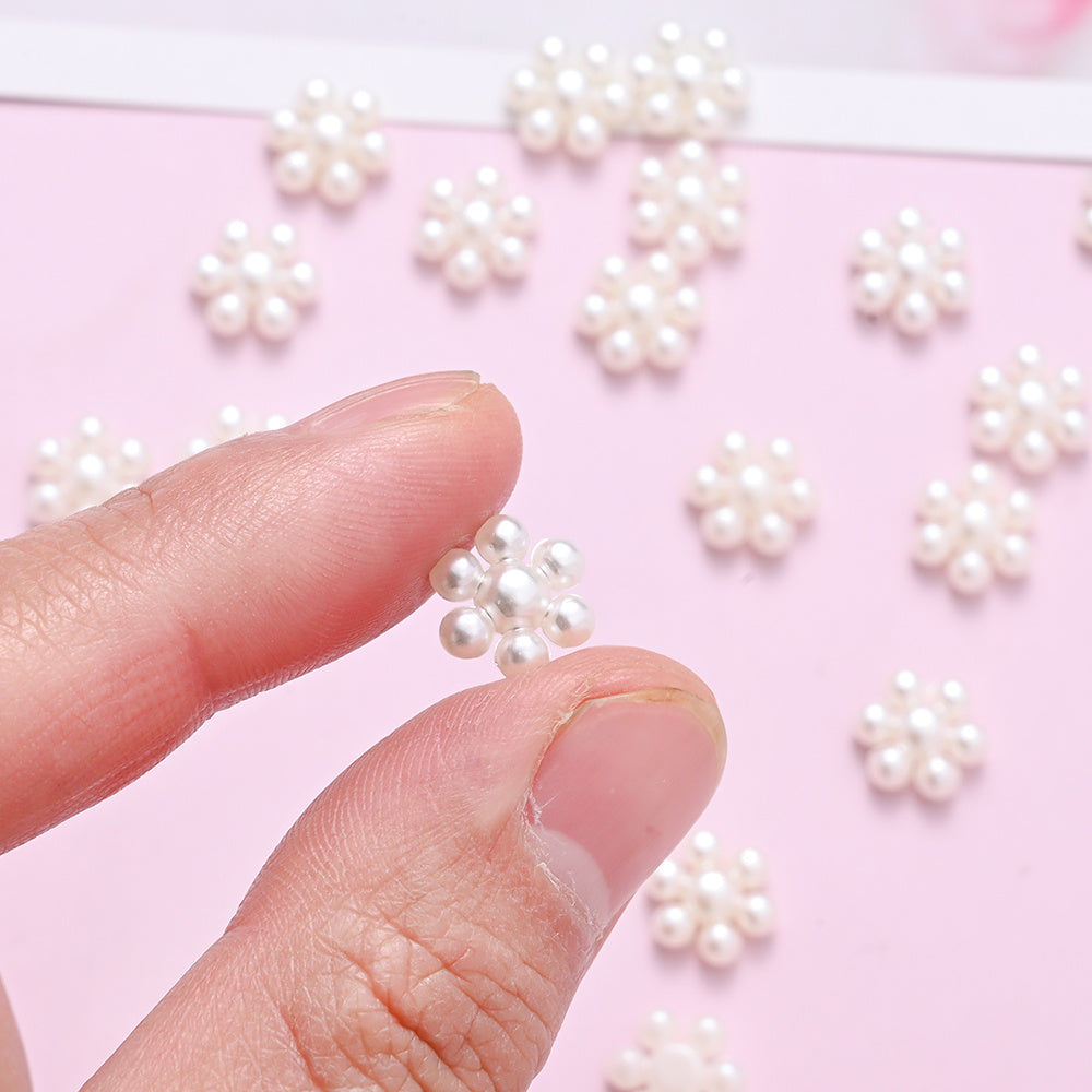100pcs 10mm Off White Flower Flatback Beads