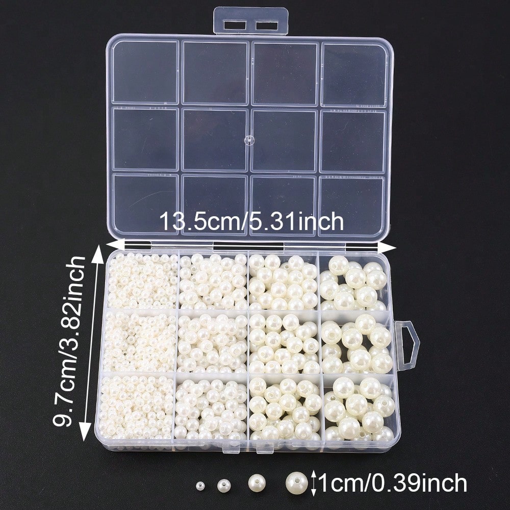 1100pcs/box Mixed Size White Acrylic Round Beads